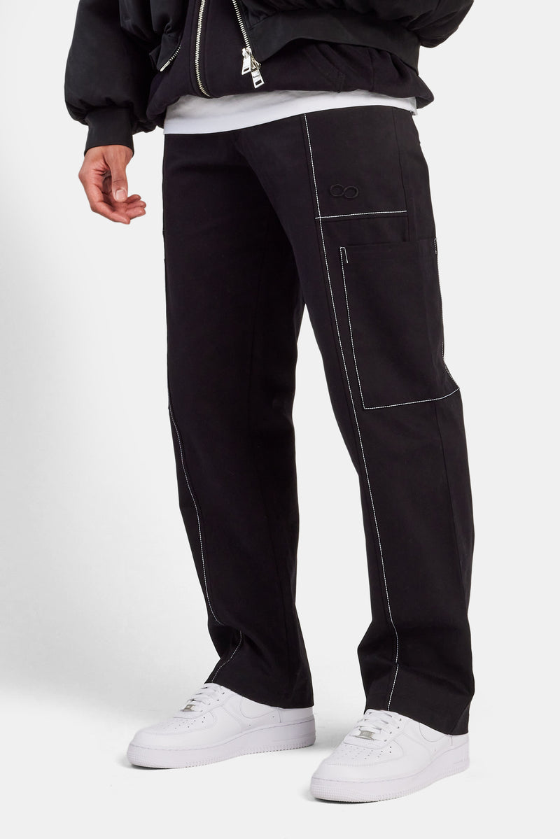 Relaxed Contrast Stitch Cargo Trouser - Black