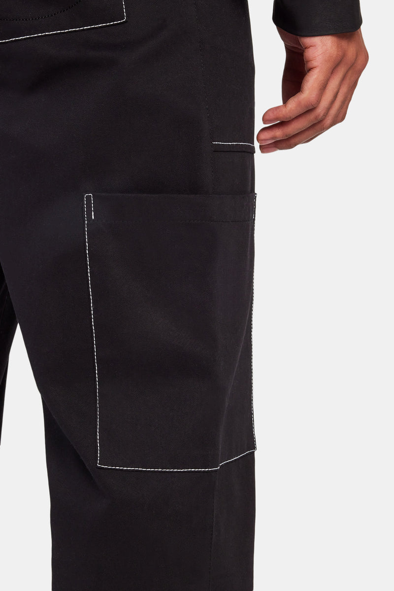 Relaxed Contrast Stitch Cargo Trouser - Black