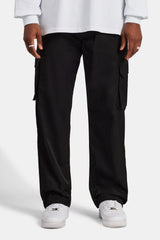 Elasticated Waistband Straight Leg Cargo Trousers  - Black