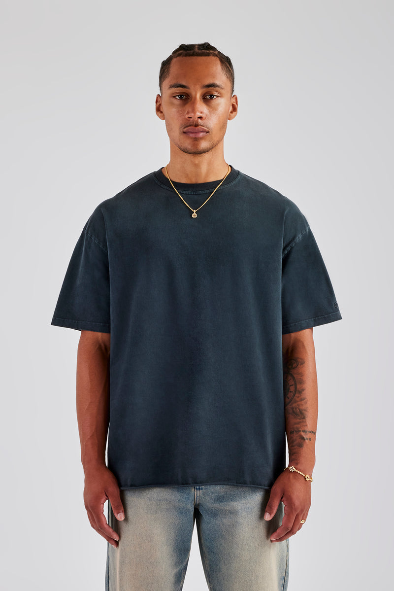 Acid Wash Space Cherub Oversized T-Shirt - Charcoal