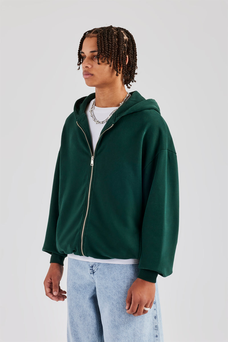 Zip Through Hoodie - Dark Green