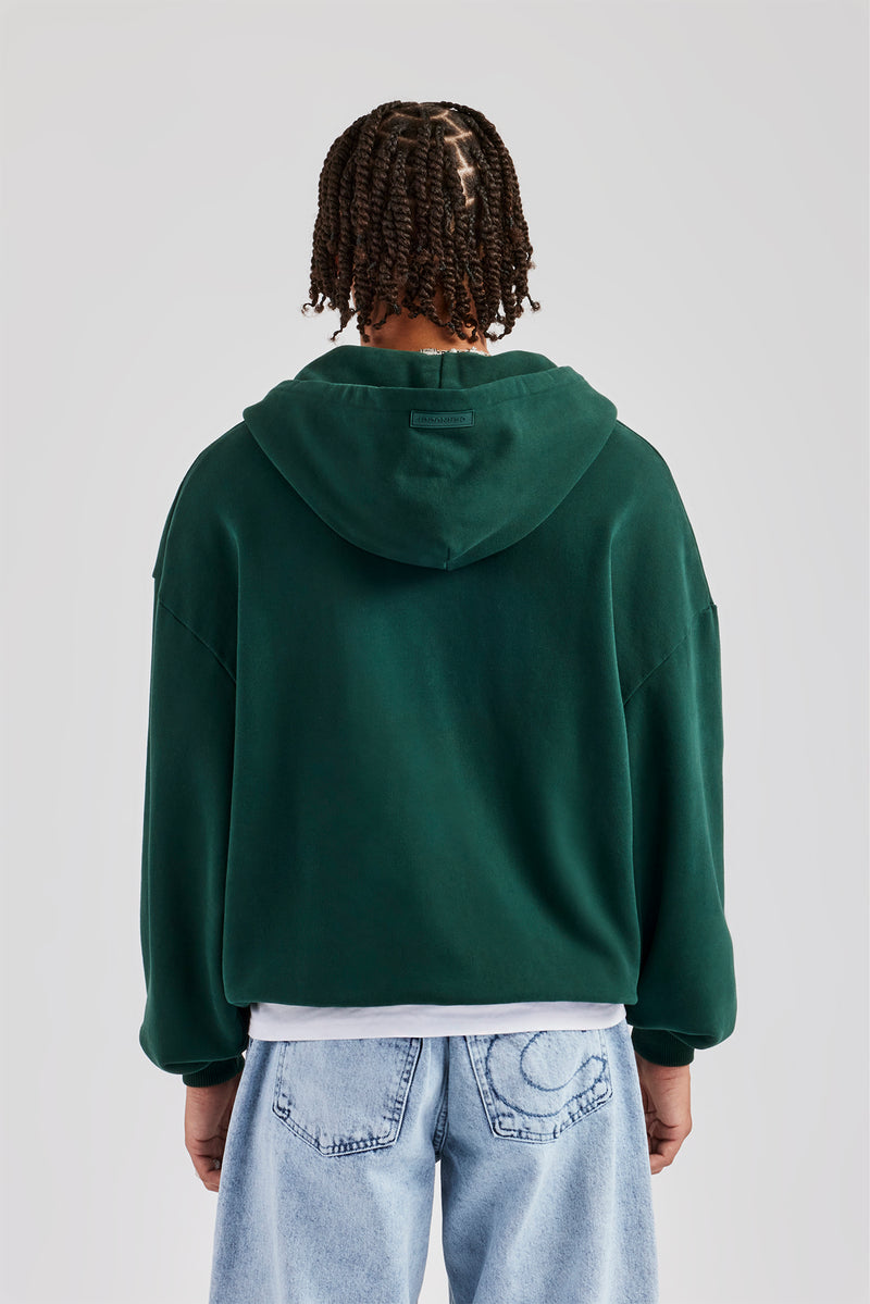 Zip Through Hoodie - Dark Green