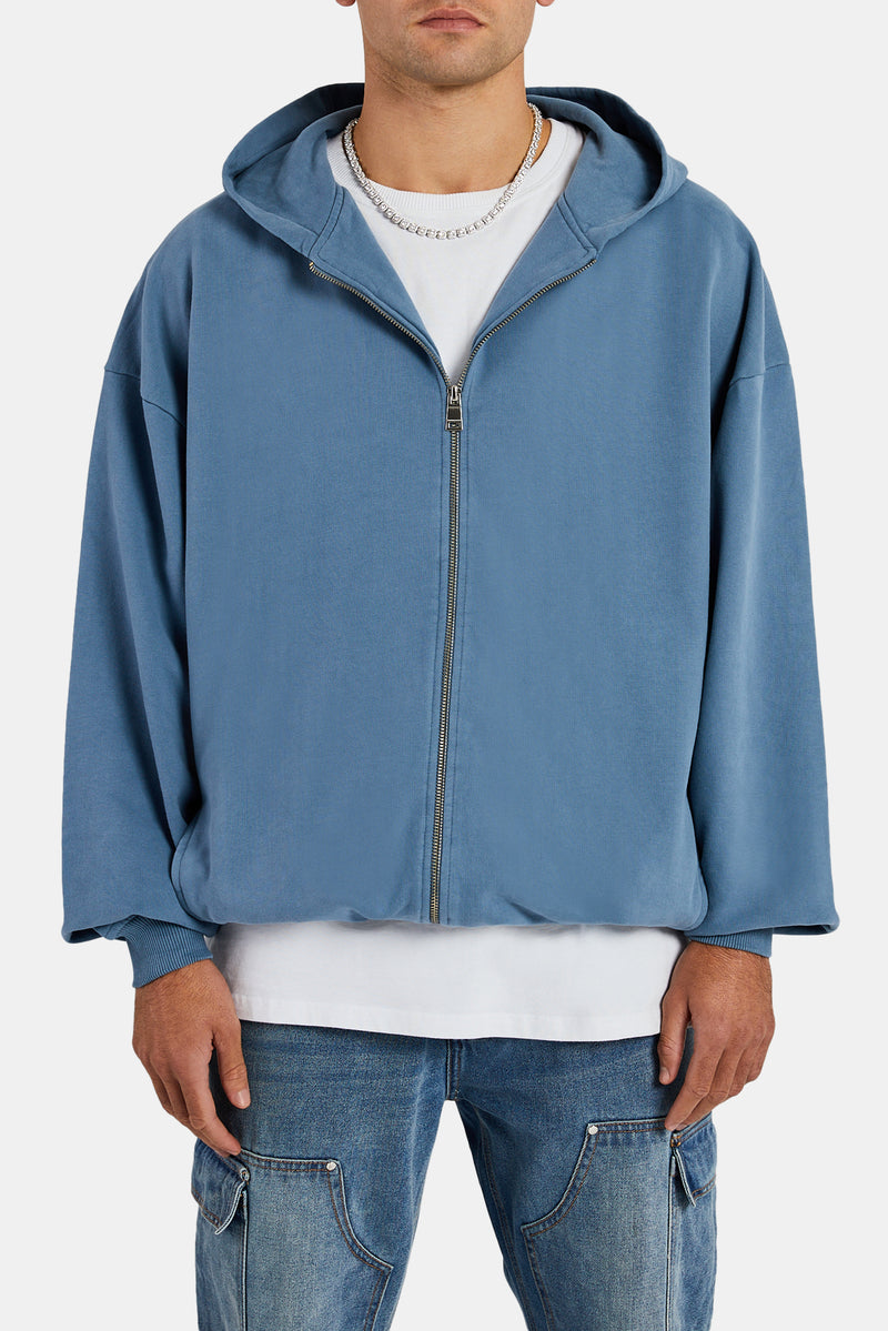 Oversized Zip Through Hoodie - Steel Blue