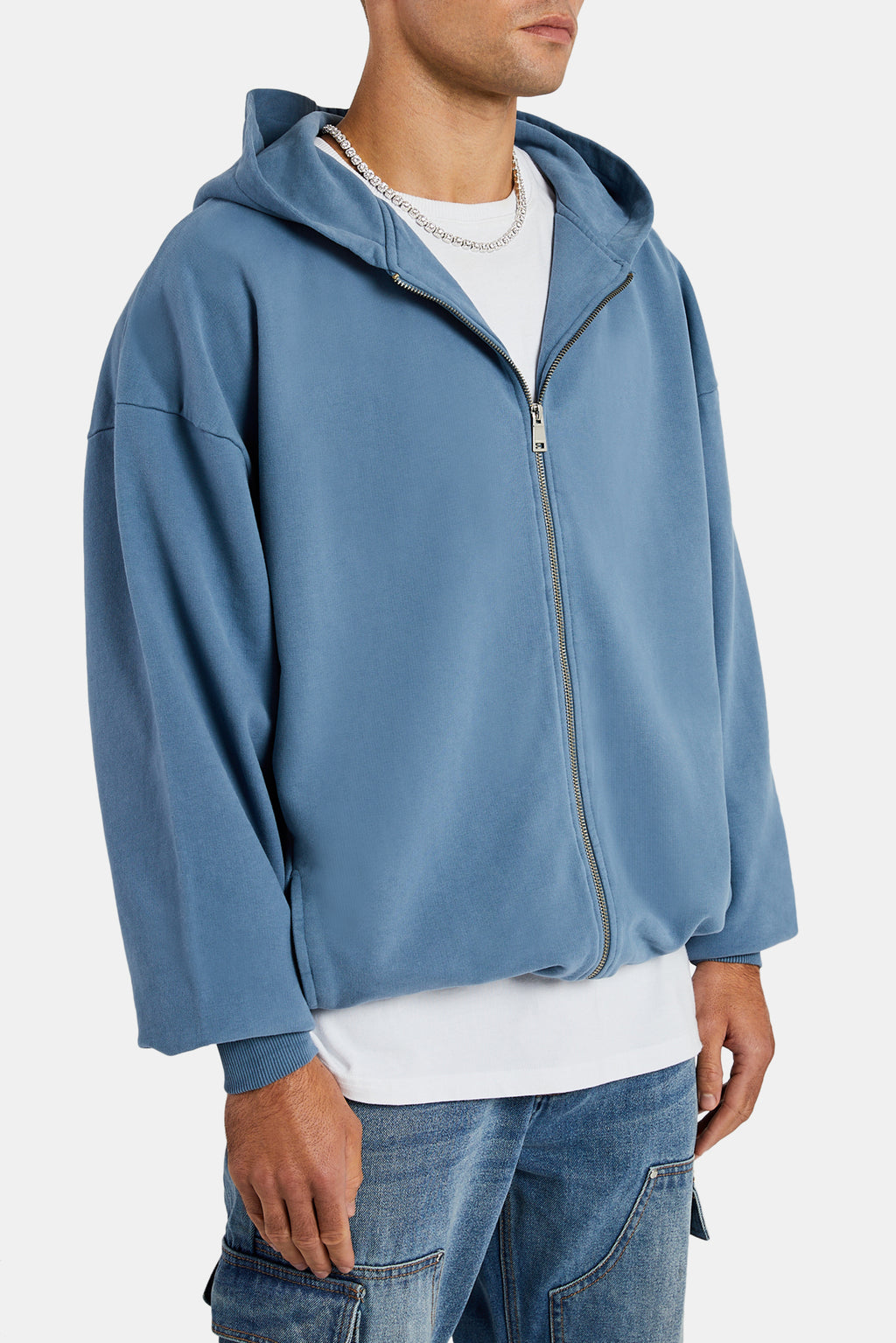 Oversized zip-through hoodie - Light grey marl - Ladies