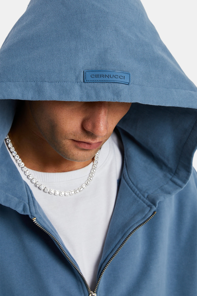 Oversized Zip Through Hoodie - Steel Blue