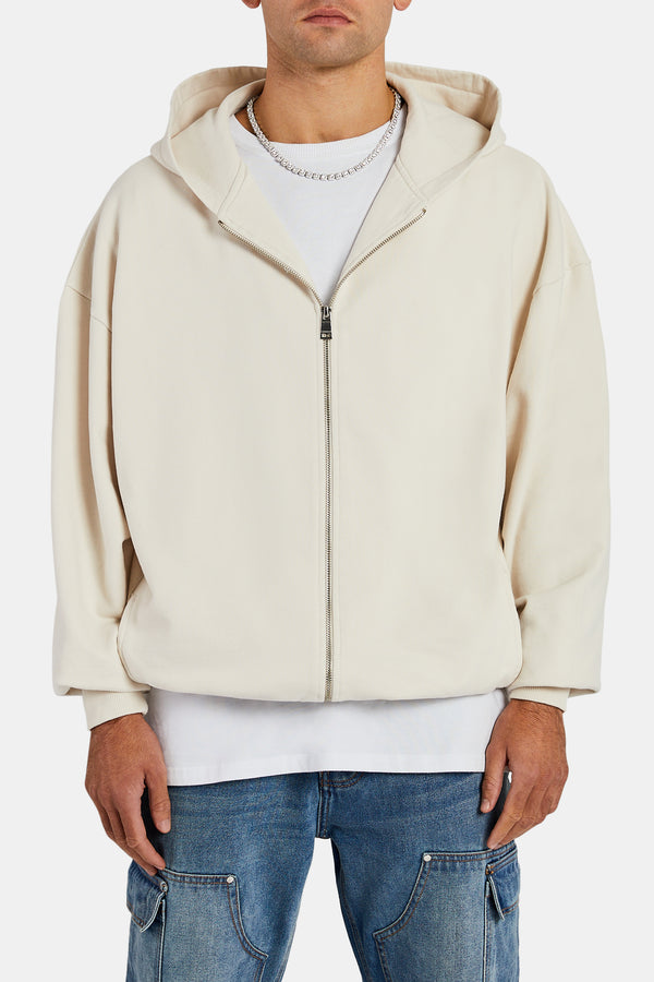 Oversized Zip Through Hoodie - Oat