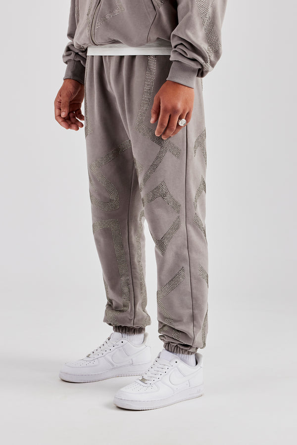 Rhinestone Cross Cuffed Jogger - Charcoal