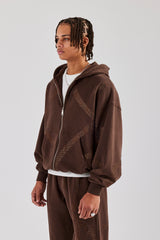 Rhinestone Diamond Zip Through Hoodie - Chocolate