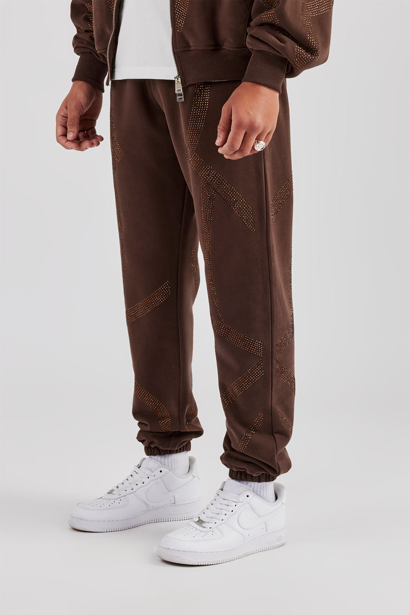 Rhinestone Diamond Cuffed Jogger - Chocolate