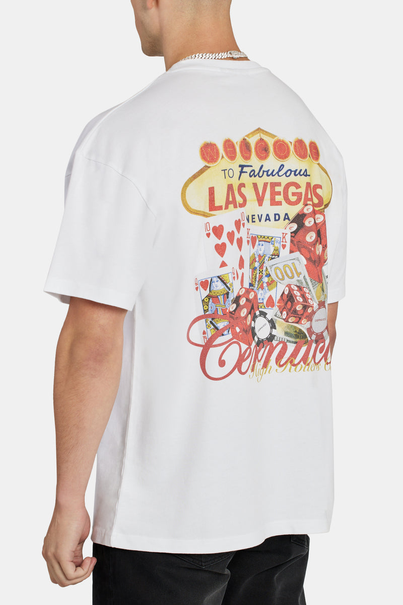 Casino Back Print Oversized T-Shirt - White