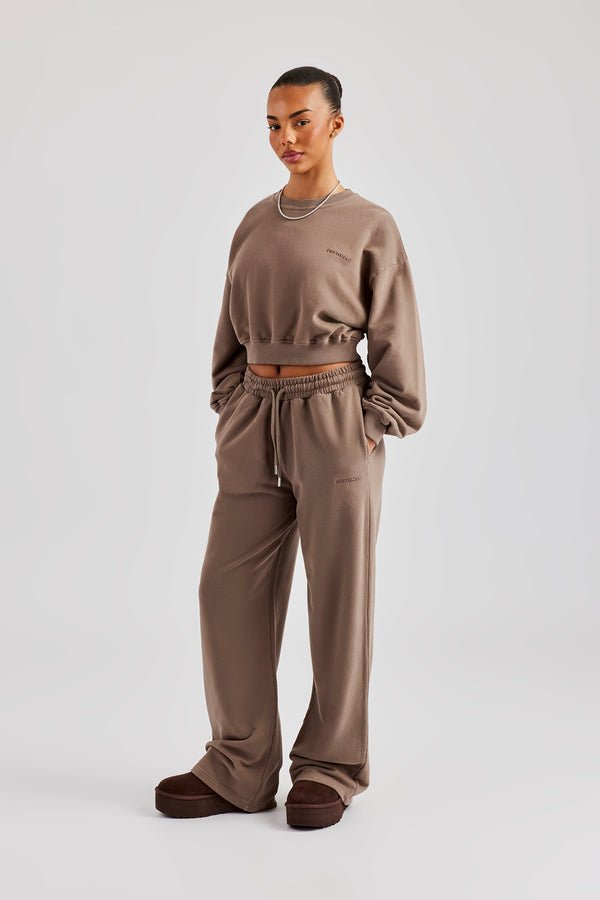 Cernucci Cropped Hoodie & Wide Leg Jogger - Taupe