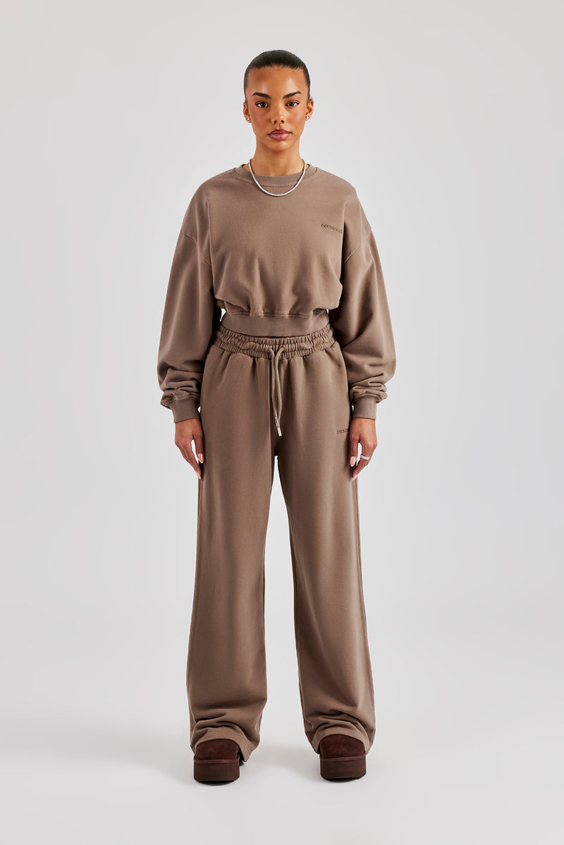 Cernucci Cropped Hoodie & Wide Leg Jogger - Taupe