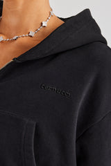 Cernucci Cropped Zip Through Hoodie - Black