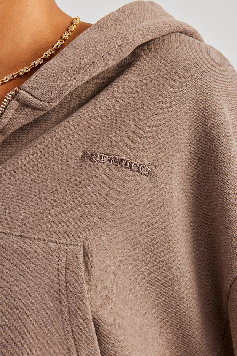 Cernucci Cropped Zip Through Hoodie - Taupe