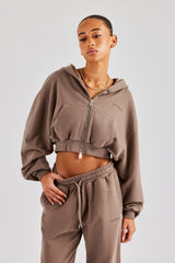 Cernucci Cropped Zip Through Hoodie - Taupe