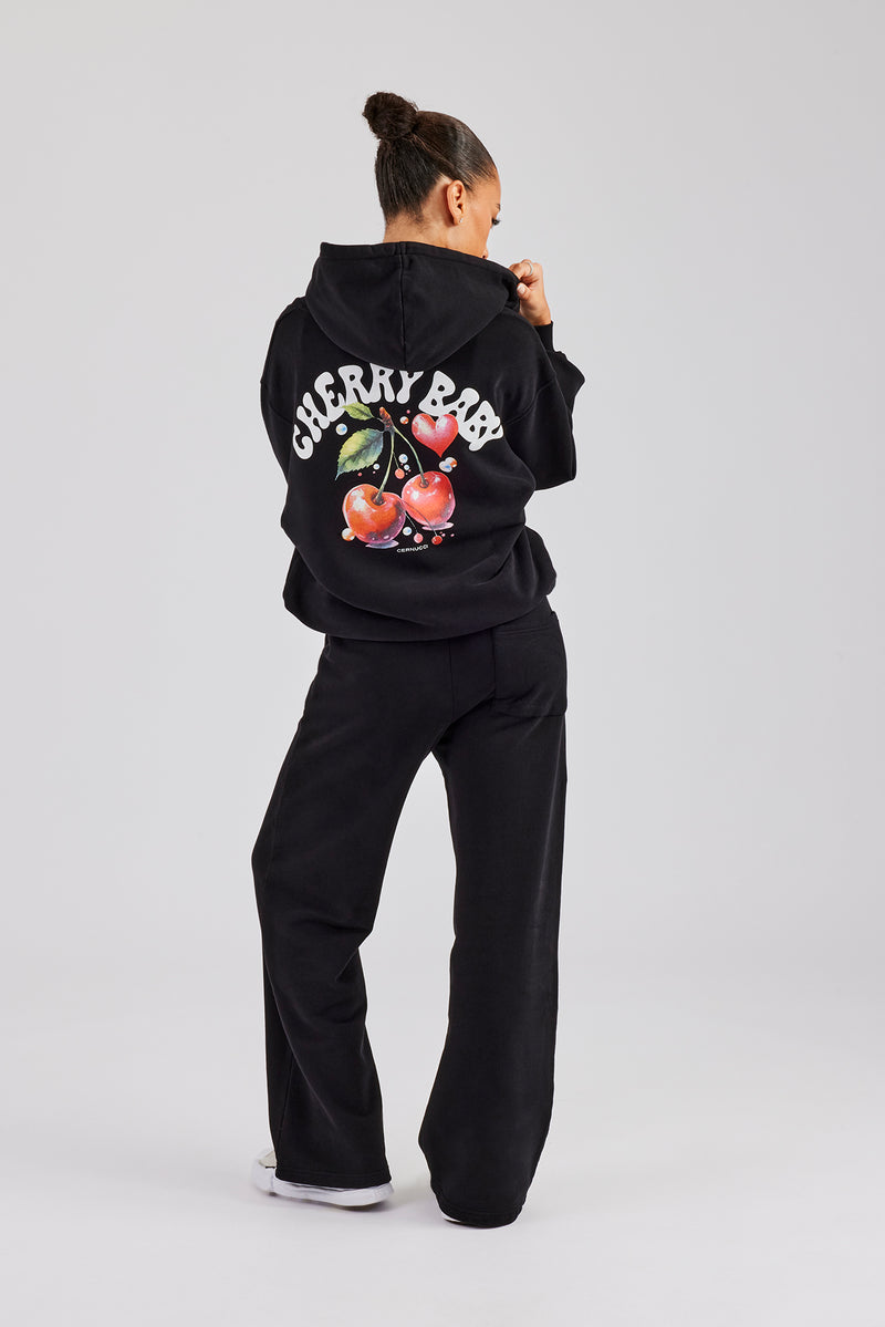 Cherry Baby Zip Through Hoodie - Black