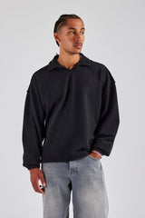 Long Sleeve Collared Sweatshirt - Black