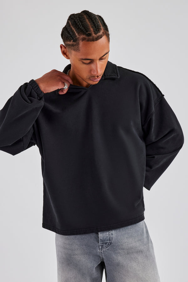 Long Sleeve Collared Sweatshirt - Black