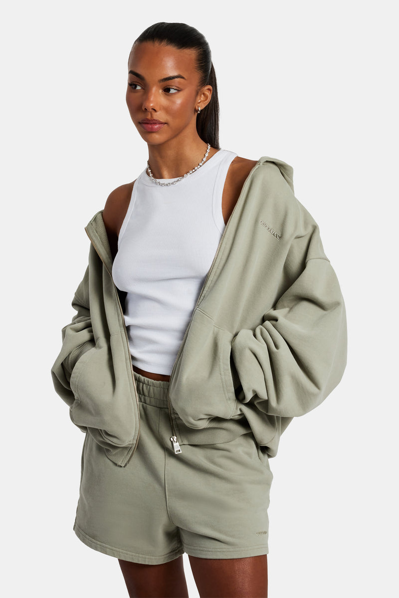 Cernucci Zip Through Hoodie & Short Set - Sage