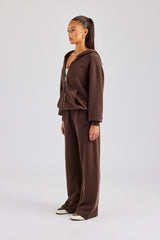 Womens Zip Through Hoodie and Jogger Set - Chocolate