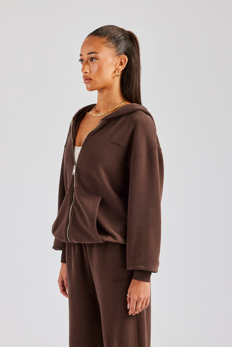 Womens Zip Through Hoodie - Chocolate