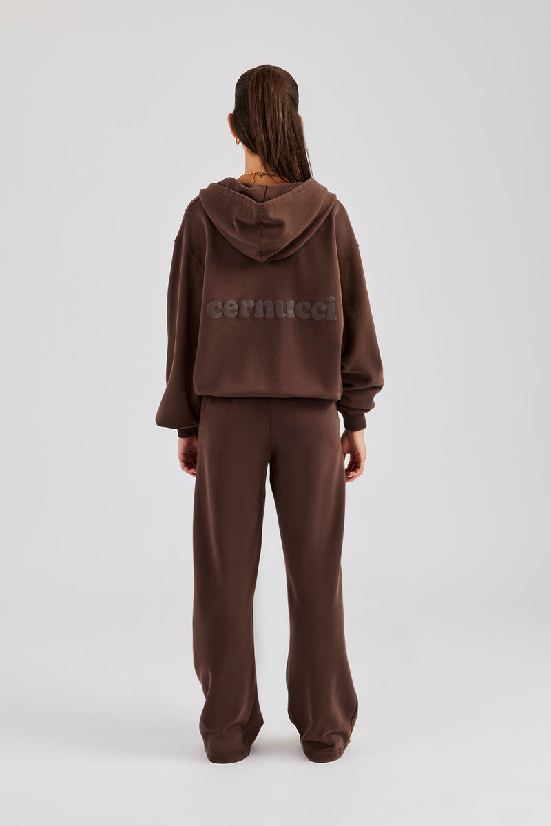 Womens Zip Through Hoodie and Jogger Set - Chocolate