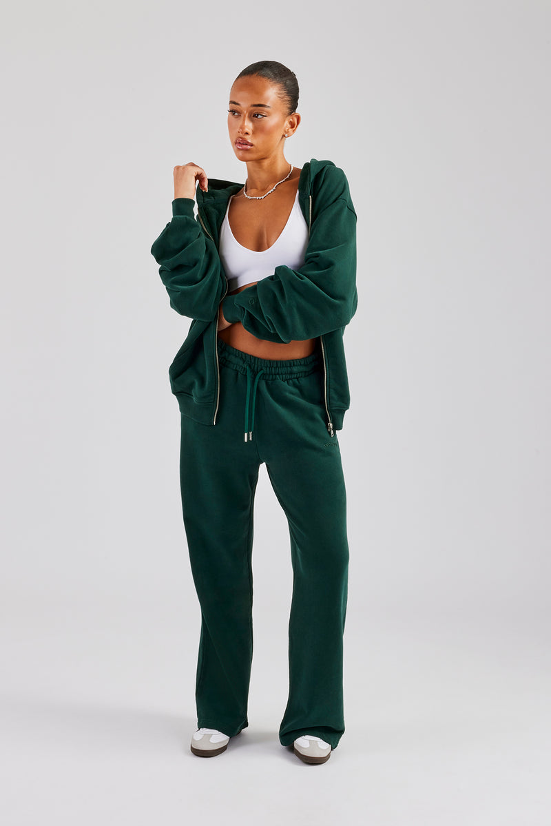 Womens Zip Through Hoodie and Jogger Set Dark Green