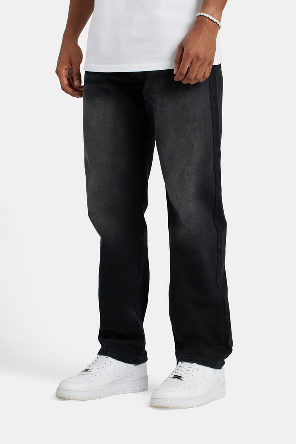 Mens Relaxed Fit Jeans - Washed Black