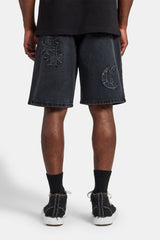 Raw Edge Applique Denim Bermuda Short - Black