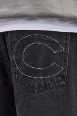 Relaxed Rhinestone Pocket Detail Jeans  - True Black