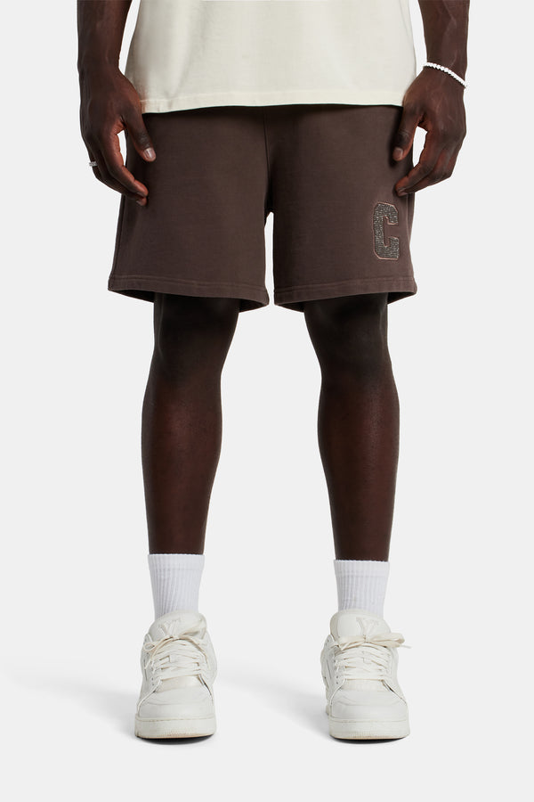 Embellished C Relaxed Shorts - Chocolate