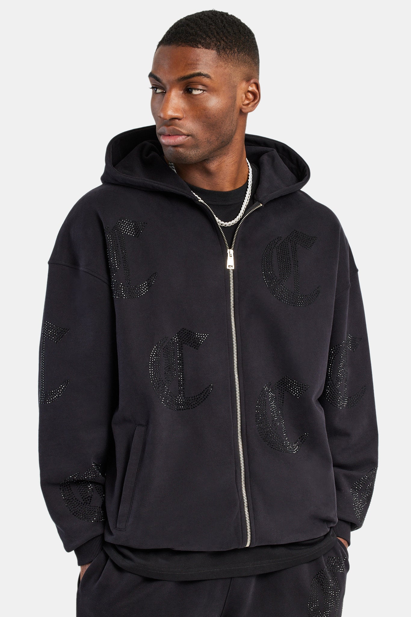 C Repeat Diamante Zip Through Hoodie - Black | Mens Hoodies & Sweats ...