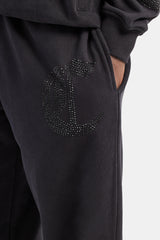 Oversized Rhinestone Joggers - Black