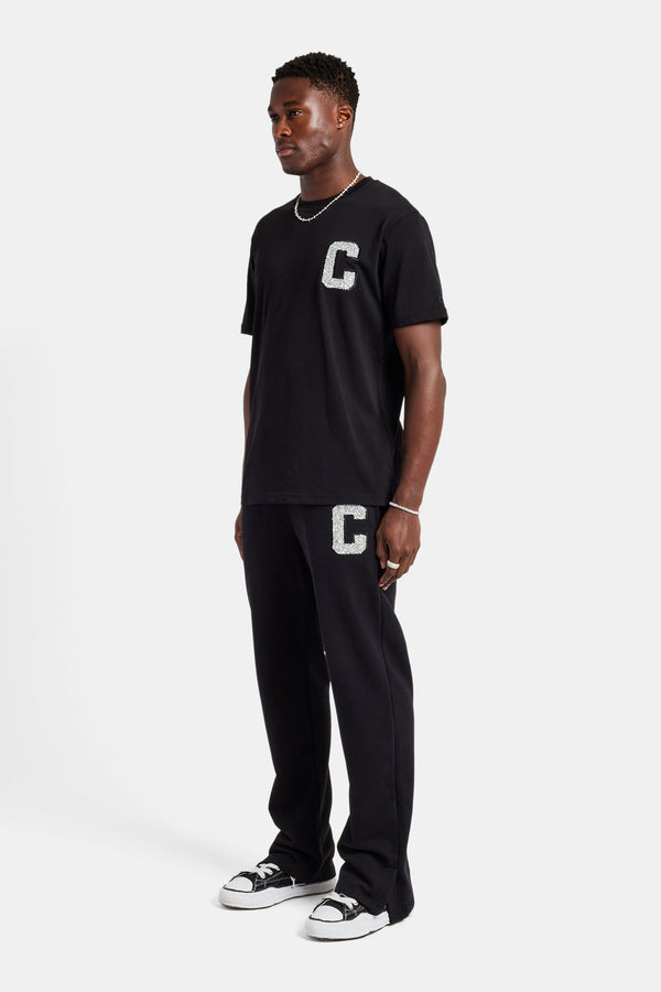 Embellished C Split Hem Jogger - Black