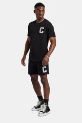 Embellished C T-Shirt & Short Set - Black