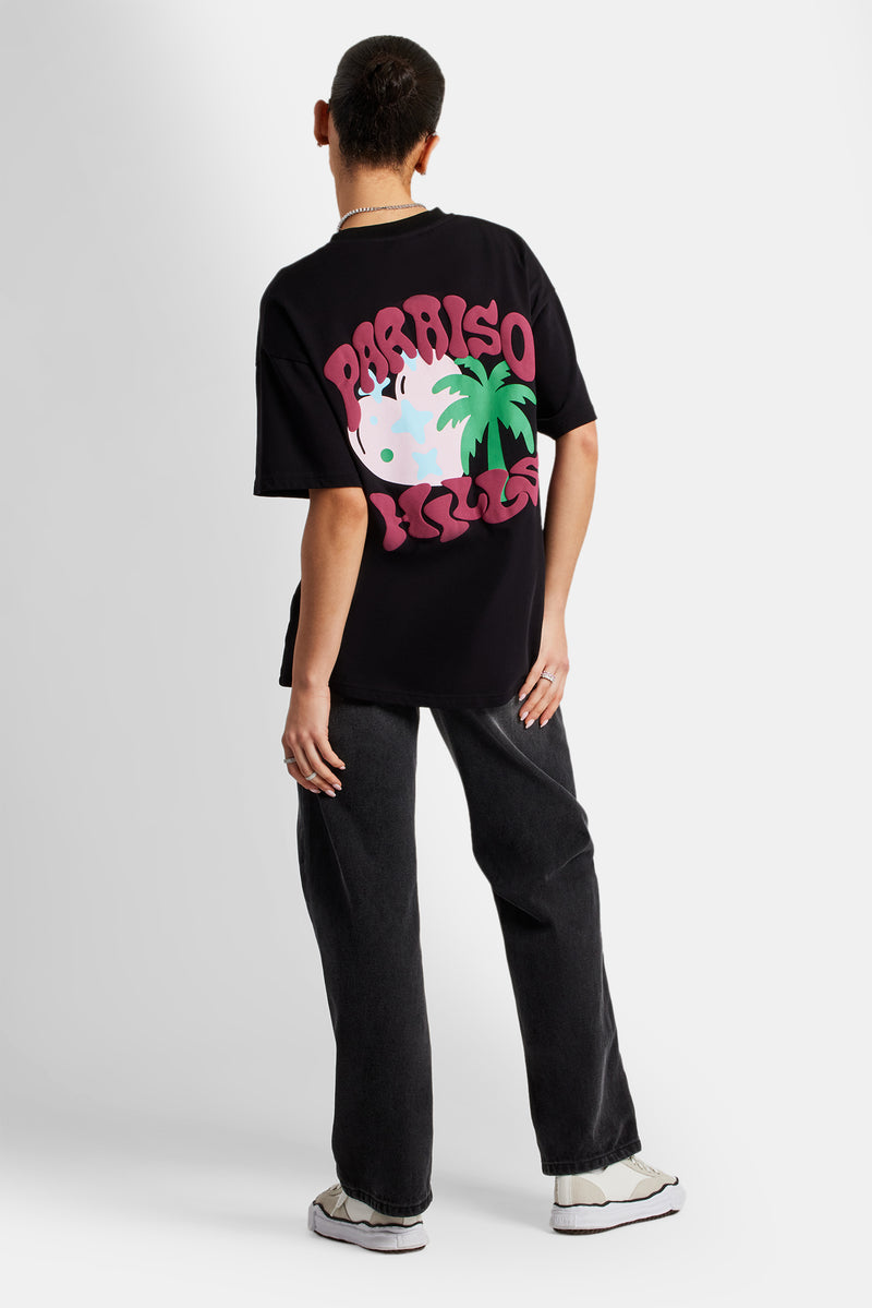 Paraiso Hills Palm Oversized T-Shirt - Black