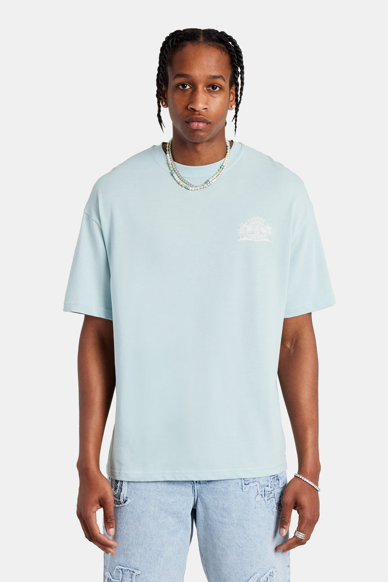 Palm Print T-Shirt - Light Blue