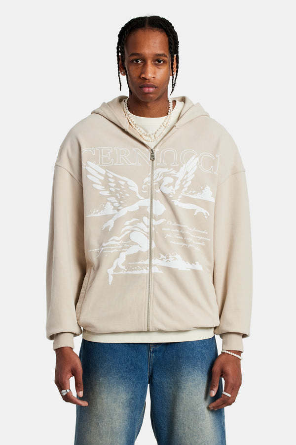 Cherub Script Zip Hoodie - Stone