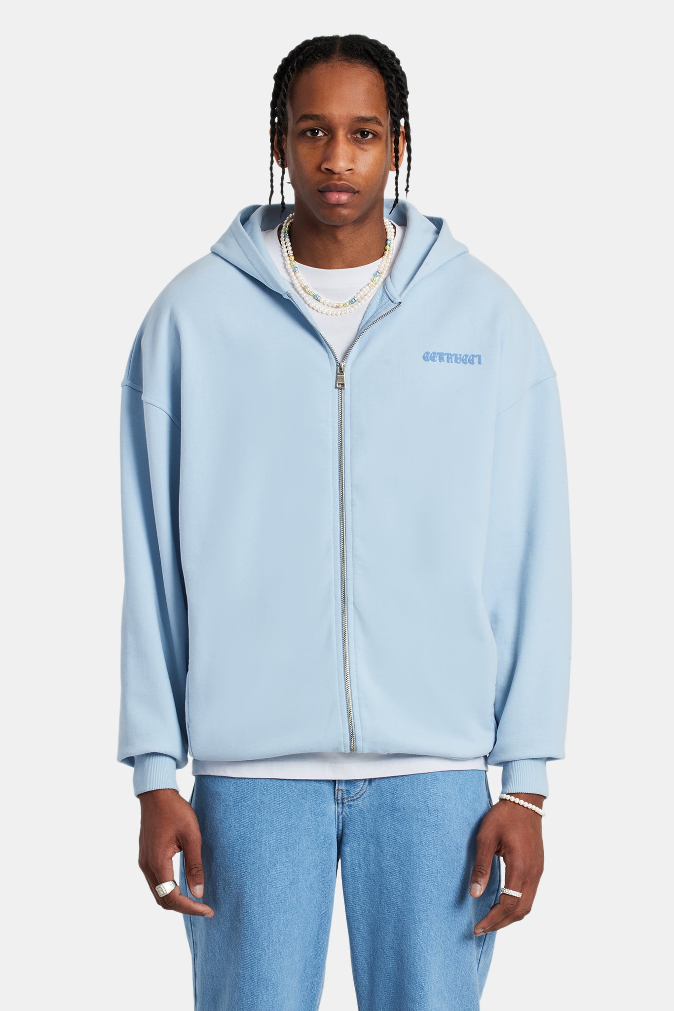 Cherub Text Zip Hoodie - Light Blue | Mens Hoodies & Sweats | Shop Zip ...