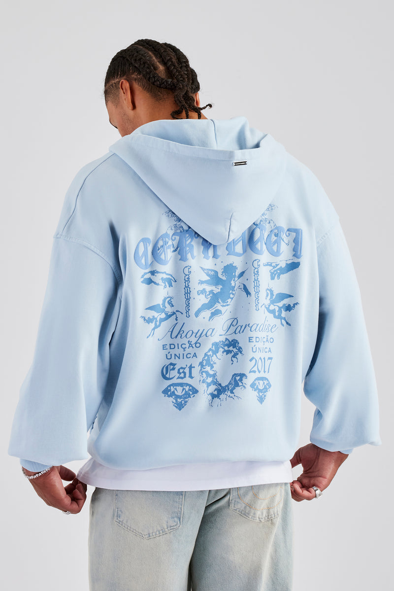 Cherub Text Zip Hoodie - Light Blue