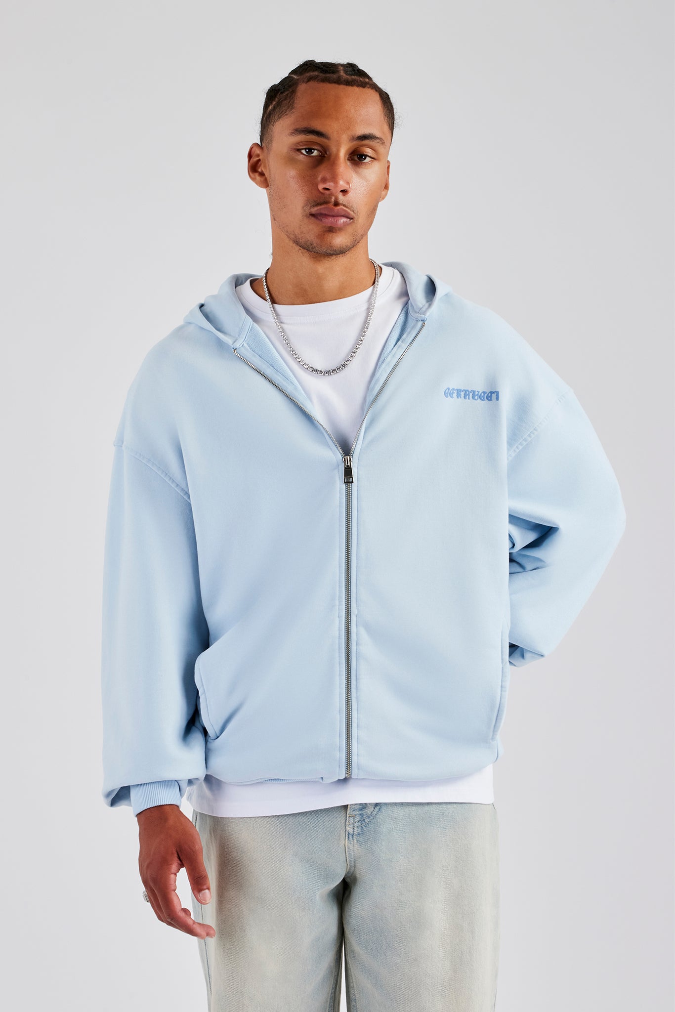 Light blue zipper hoodie online