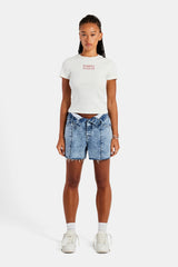 Denim Short With Turn Down Waistband - Iced Blue