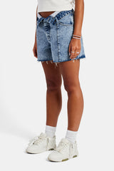 Denim Short With Turn Down Waistband - Iced Blue