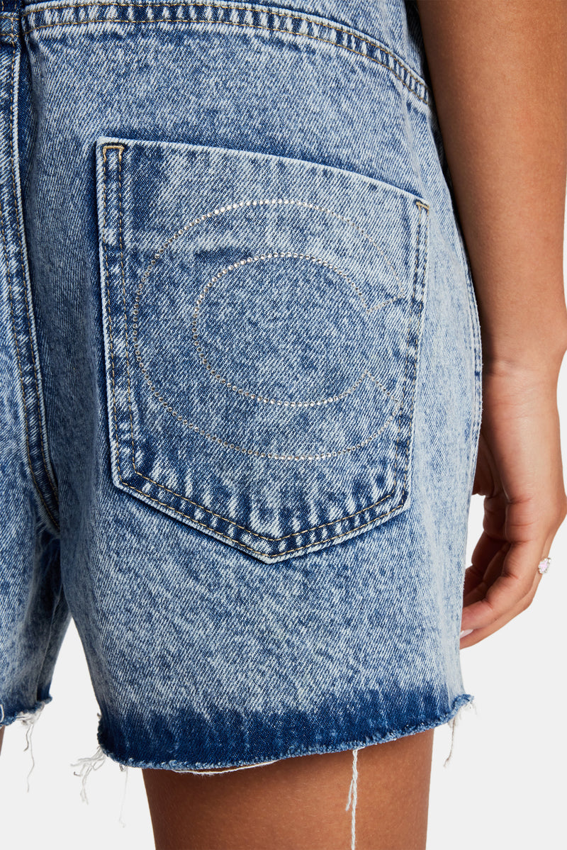 Denim Short With Turn Down Waistband - Iced Blue