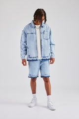 Denim Panelled Short - Light Blue