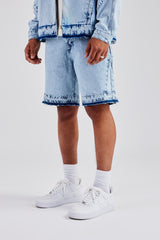 Denim Panelled Short - Light Blue