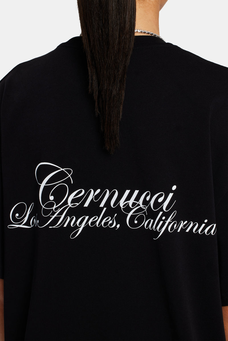 Womens California Text Oversized T-Shirt - Black