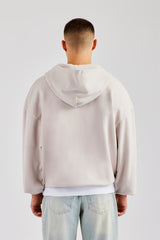 Embroidered Zip Through Hoodie - Washed Stone