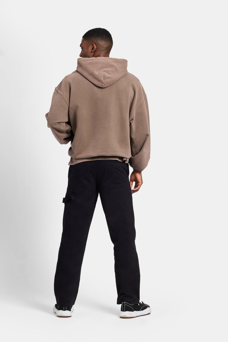 Embroidered Zip Through Hoodie - Washed Brown