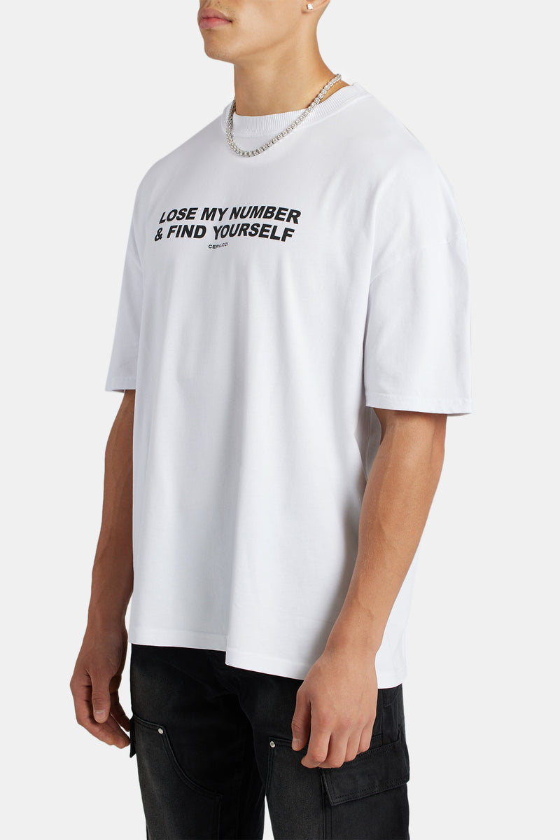 Oversized Slogan Print T-Shirt - White